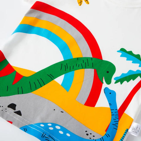 Boys Summer Short Sleeve T-shirts Cartoon Dinosaur Lion Children Toddler Stitch Pure Cotton Casual Breathable Soft Clothe - Fashionner