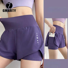High Rise Moisture Wicking Fabric Sports Shorts Women's Activewear Double Layer Running Shorts Yoga Pants Summer Gym Fitness - Fashionner