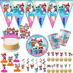 Party Cartoon Disney Superkitties Birthday Party Baptism Disposable Tableware Brooch Spiral Paper Straw Party Supplie Decorate Packing - Fashionner
