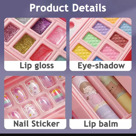 Makeup Set For Girls Makeup Box Suitcase Washable Makeup Kit Full Set Lipstick Eyeshadows Nail Polish Stickers Kid Game Toy Gift - Fashionner