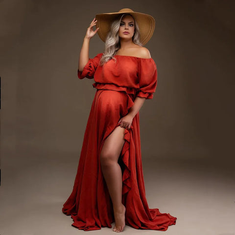 Photoshoot Boho Cotton Maternity Photoshoot Dress 2 in 1 Bohemian Pregnant Woman Photography Dress Outfit - Fashionner