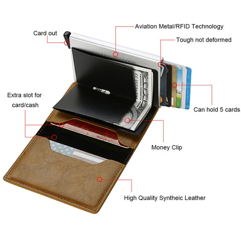 DIENQI Carbon Fiber RFID Blocking Men's Credit Card Holder Leather Bank Card Wallet Case Cardholder Protection Purse For Women - Fashionner