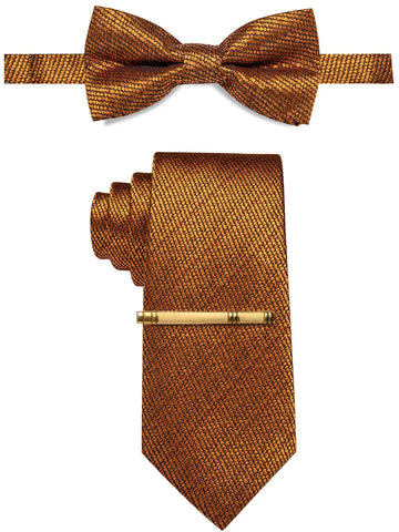Buy Pre-Wedding Yourties Luxury Gold Solid Men Necktie Pre-Tied Bowtie Set Paisley Striped Tie For Man Accessories Wedding Groom Suit Decor Gift online at Fashionner.