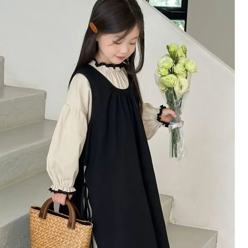 Girls Clothes Set Girls Long Sleeved Dress 2023 New Spring and Autumn Korean Style Casual Simple Dress Two Piece Set