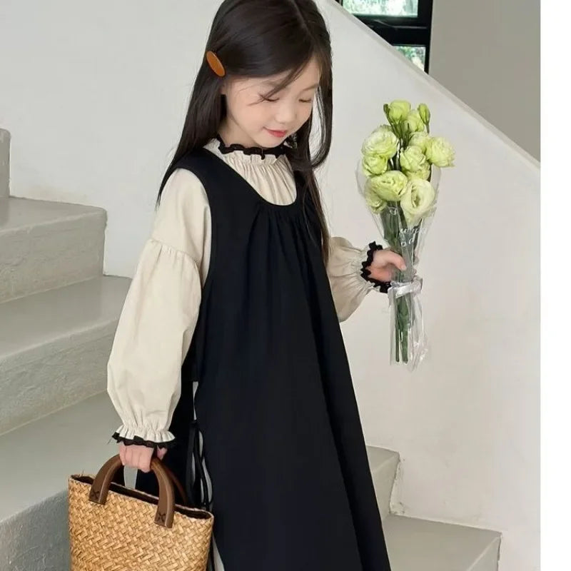 Girls Clothes Set Girls Long Sleeved Dress 2023 New Spring and Autumn Korean Style Casual Simple Dress Two Piece Set - Fashionner