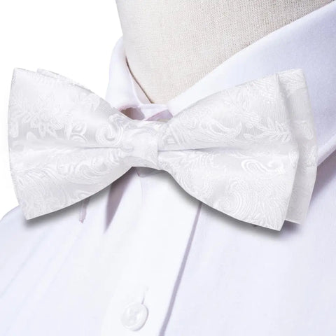 pre-wedding Hi-Tie White Black Gray Silver Silk Mens Bow Tie Hanky Cufflinks Set Pre-tied Butterfly Knot Bowtie for Male Wedding Business - Fashionner