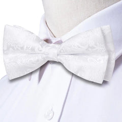 pre-wedding Hi-Tie White Black Gray Silver Silk Mens Bow Tie Hanky Cufflinks Set Pre-tied Butterfly Knot Bowtie for Male Wedding Business