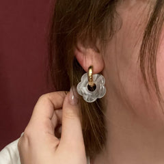 2023 New Colorful Flower Resin Acrylic Charms Earring Gold Color Circle Ear Buckle Hoop Earrings for Women Cute Gift Jewelry - Fashionner