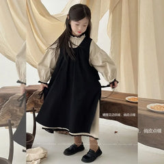 Girls Clothes Set Girls Long Sleeved Dress 2023 New Spring and Autumn Korean Style Casual Simple Dress Two Piece Set - Fashionner