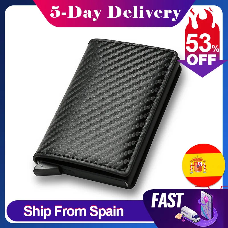DIENQI Carbon Fiber RFID Blocking Men's Credit Card Holder Leather Bank Card Wallet Case Cardholder Protection Purse For Women - Fashionner