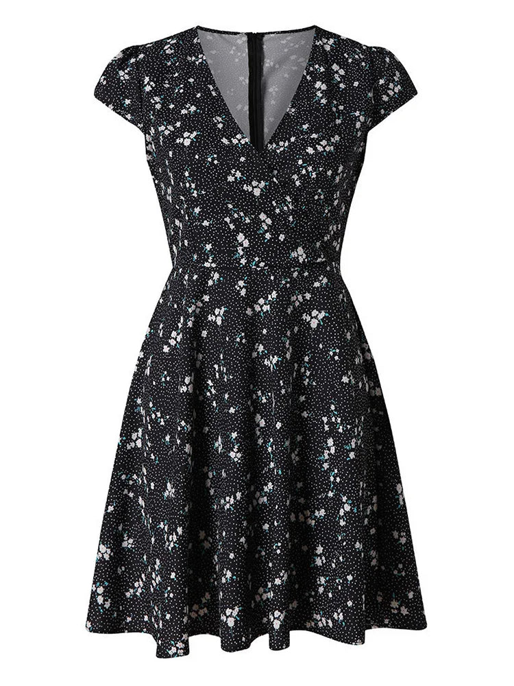 Floral Print Short Sleeve Wrap Dress Women V Neck Mini Summer Dress - Fashionner