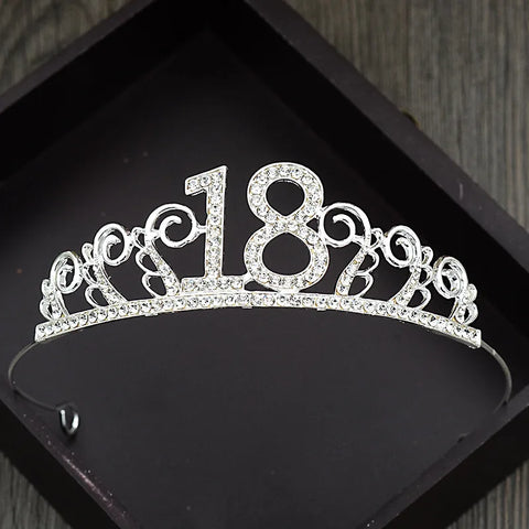 Party 1 Pcs 18th  Birthday Princess Crown Headband Crystal Wedding Crown Hairband Women Headwear Hair Decor - Fashionner