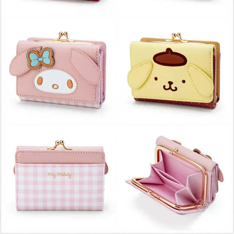 Sanrio Hello Kitty Pocketbook My Melody KT Cat Cinnamon Roll Pringle Kuromi PU Leather Wallet Cute Folding Card Bag Female Wallet - Fashionner