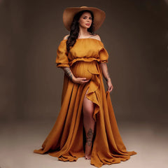 Photoshoot Boho Cotton Maternity Photoshoot Dress 2 in 1 Bohemian Pregnant Woman Photography Dress Outfit - Fashionner
