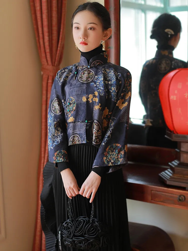 Traditional 2023 autumn new chinese style traditional hanfu top print cheongsam oriental blouse elegant festival party dress qipao top pd - Fashionner