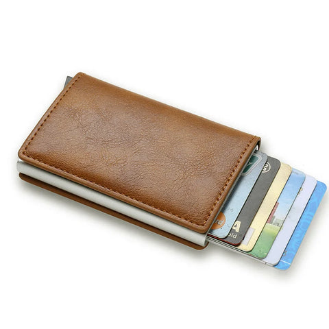 DIENQI Carbon Fiber RFID Blocking Men's Credit Card Holder Leather Bank Card Wallet Case Cardholder Protection Purse For Women - Fashionner