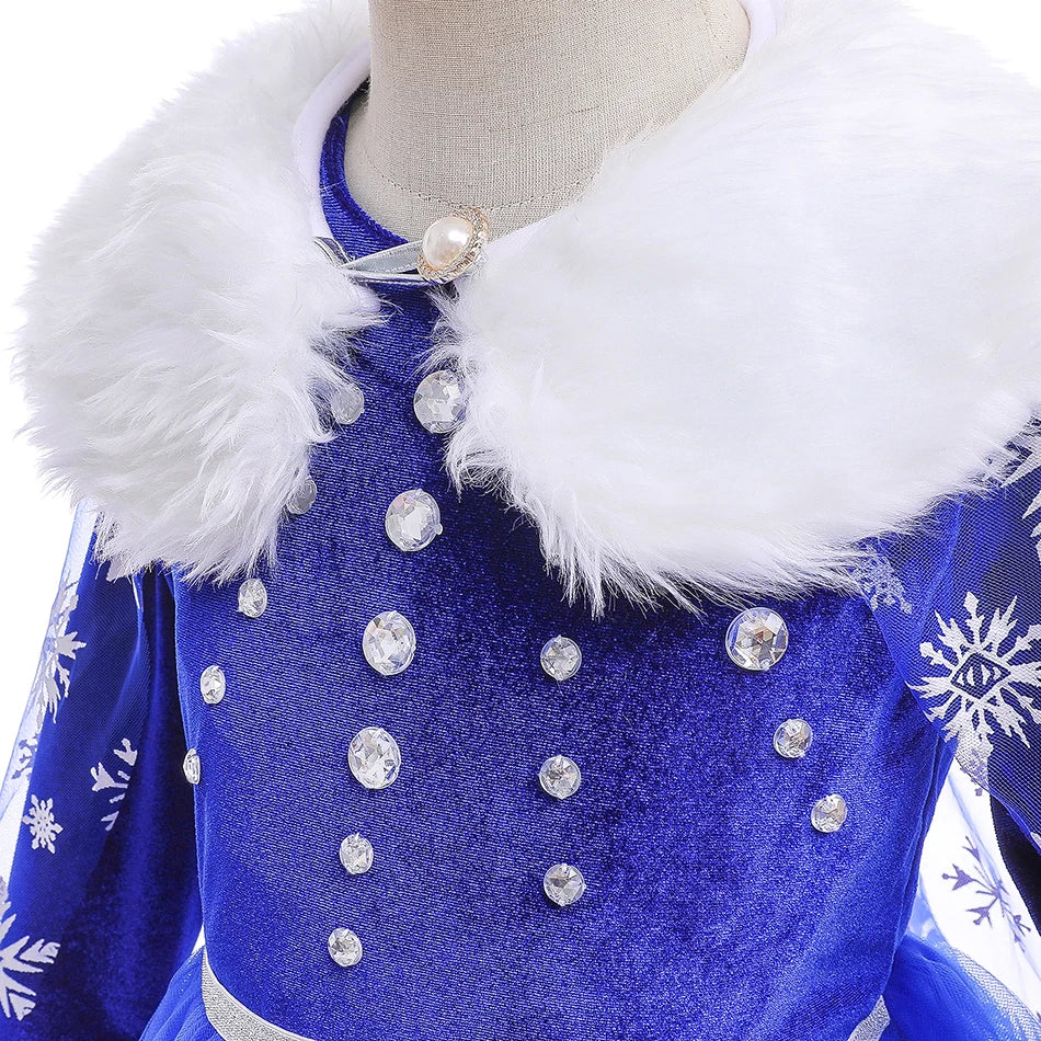 Girls Frozen Elsa Princess Dress Girls Party Vestidos Helloween Cosplay Clothing Snow Queen Print Birthday Dress Kids Costume - Fashionner