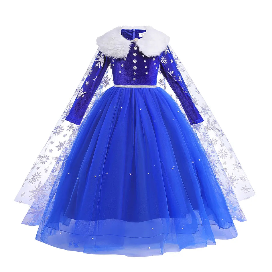 Girls Frozen Elsa Princess Dress Girls Party Vestidos Helloween Cosplay Clothing Snow Queen Print Birthday Dress Kids Costume - Fashionner