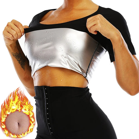 Compression T-Shirt Women Athletic Tee Workout Shirt Slimming Polymer  Sauna Tee Sweat Short Sleeve Fitness Activewear T-Shirt - Fashionner