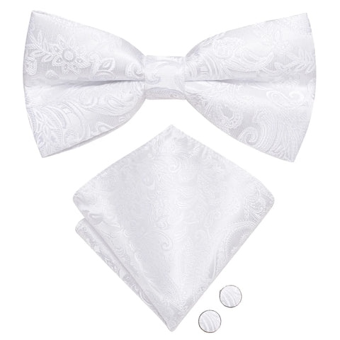pre-wedding Hi-Tie White Black Gray Silver Silk Mens Bow Tie Hanky Cufflinks Set Pre-tied Butterfly Knot Bowtie for Male Wedding Business - Fashionner
