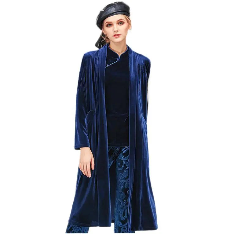 Autumn Winter Coat Women 2023 Casual Solid velour Jackets Winter Elegant Long velvet Coat abrigos mujer invierno trench coat - Fashionner