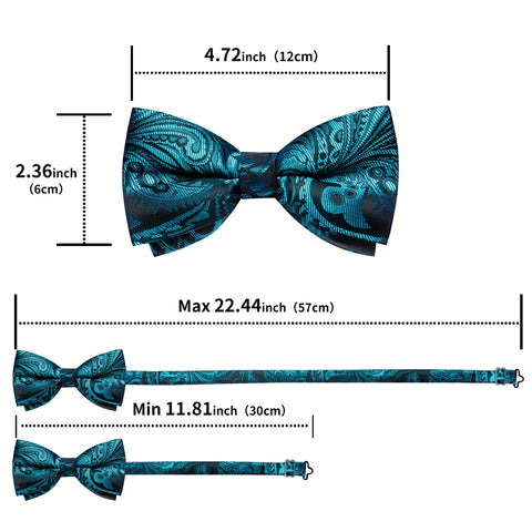 pre-wedding Luxury Blue Black Pre-tied Bow Tie and Handkerchief Cufflinks Sets for Man Wedding Business Fashion Men's Bowtie Paisley Knots - Fashionner