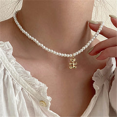 Elegant White Imitation Pearl Beads Choker Clavicle Chain Necklace For Women Love pendant Wedding Jewelry Collar 2023 New - Fashionner