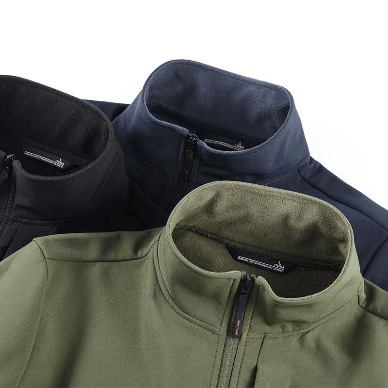 Mens Autumn Winter Tactical Soft Shell Jackets Outdoor Fleece Lined Full Zip Multi-pocket Windproof Warm Hiking Ski Safari Coats - Fashionner