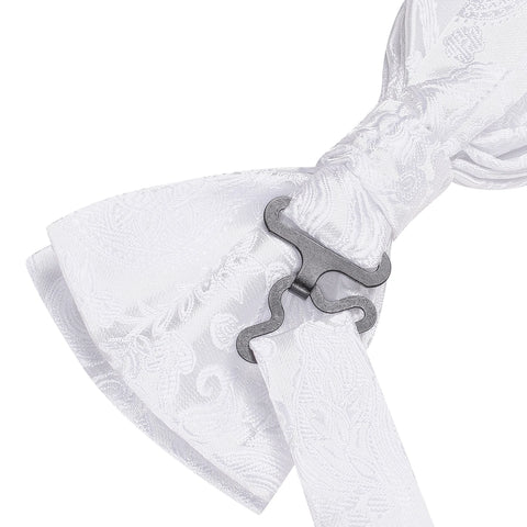 pre-wedding Hi-Tie White Black Gray Silver Silk Mens Bow Tie Hanky Cufflinks Set Pre-tied Butterfly Knot Bowtie for Male Wedding Business - Fashionner