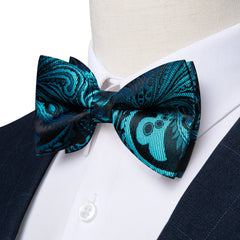 pre-wedding Luxury Blue Black Pre-tied Bow Tie and Handkerchief Cufflinks Sets for Man Wedding Business Fashion Men's Bowtie Paisley Knots - Fashionner
