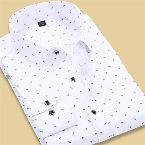 2017 Spring Arrival Men Floral Shirts Fashion Long Sleeve Individuality Business Casual Korean Man Dot Printed Dress Shirts - Fashionner