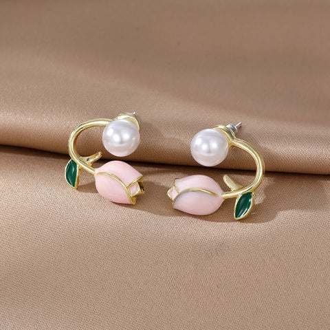 2023 Korean Elegant Leaves Back Hanging Pearl Earrings For Women Fashion Luxury Flower Fishtail Crystal Stud Earring Jewelry - Fashionner