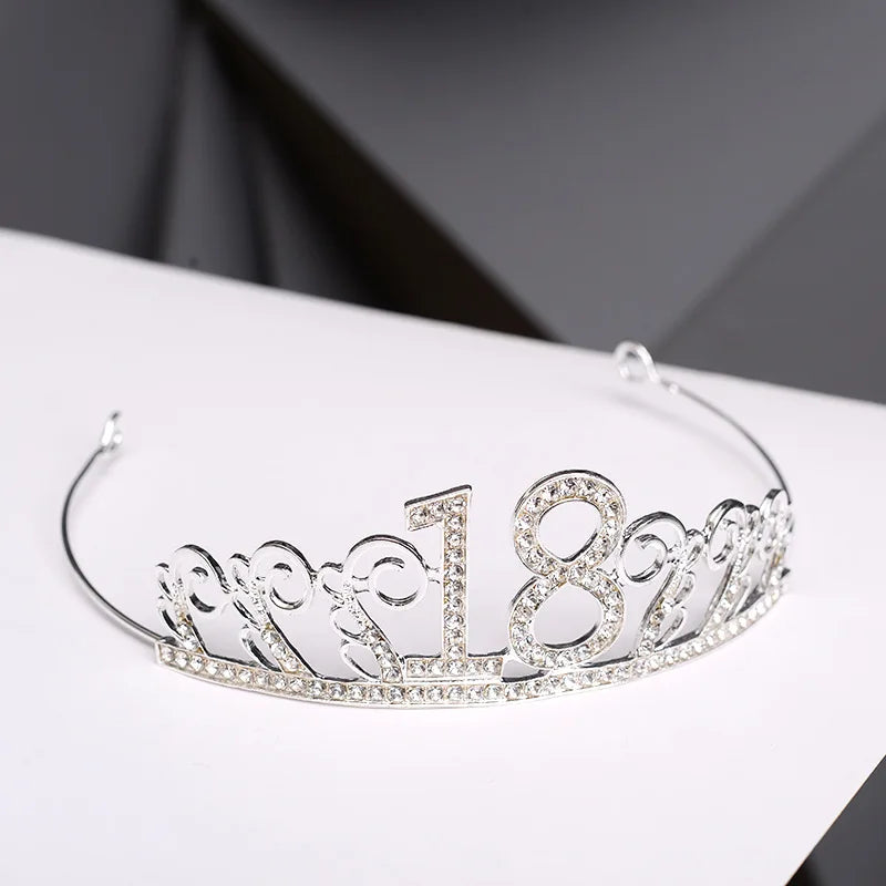 Party 1 Pcs 18th  Birthday Princess Crown Headband Crystal Wedding Crown Hairband Women Headwear Hair Decor - Fashionner