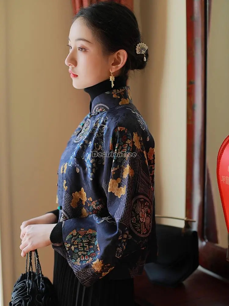 Traditional 2023 autumn new chinese style traditional hanfu top print cheongsam oriental blouse elegant festival party dress qipao top pd - Fashionner