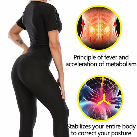 Compression T-Shirt Women Athletic Tee Workout Shirt Slimming Polymer  Sauna Tee Sweat Short Sleeve Fitness Activewear T-Shirt - Fashionner