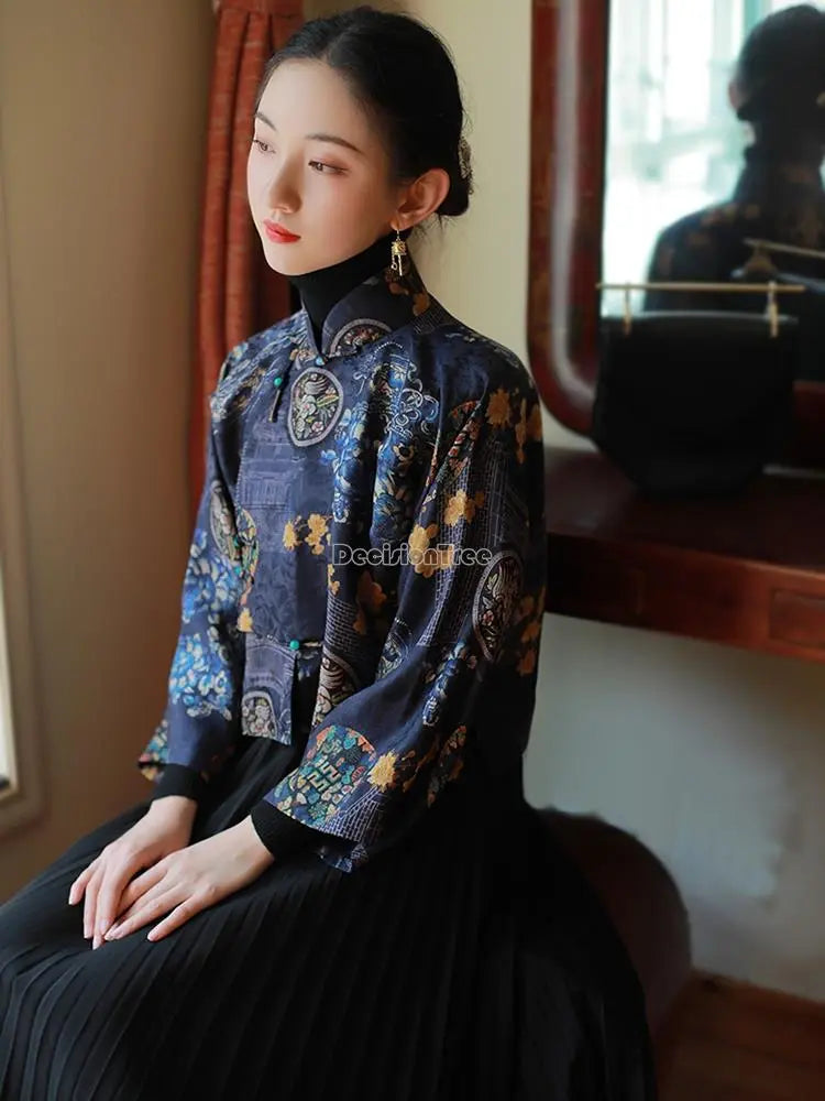 Traditional 2023 autumn new chinese style traditional hanfu top print cheongsam oriental blouse elegant festival party dress qipao top pd - Fashionner