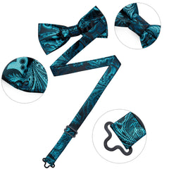 pre-wedding Luxury Blue Black Pre-tied Bow Tie and Handkerchief Cufflinks Sets for Man Wedding Business Fashion Men's Bowtie Paisley Knots - Fashionner