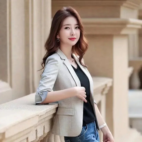 Spring Autumn New Korean Version Women Coat Thin Professional Slim Fit Fashion Small Suit Casual Short Windproof Girls Coat - Fashionner