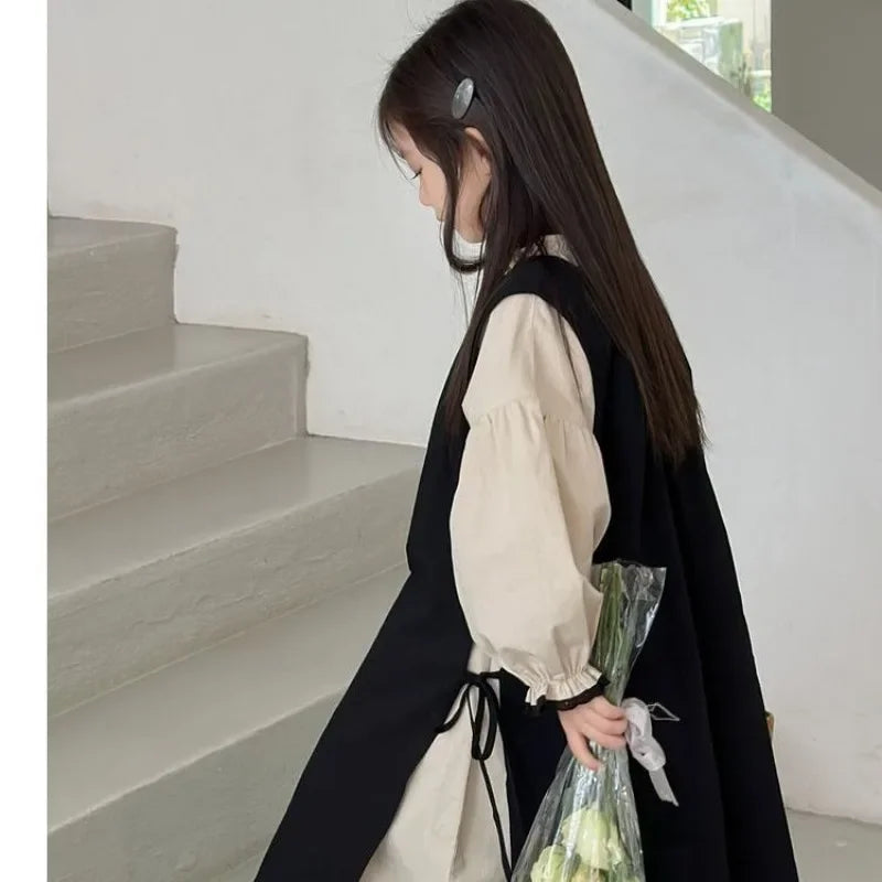 Girls Clothes Set Girls Long Sleeved Dress 2023 New Spring and Autumn Korean Style Casual Simple Dress Two Piece Set - Fashionner