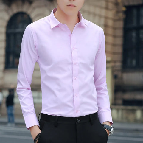 Men Long Sleeve Shirts Office Business Formal Dress Shirt Man Casual Blouse Solid Slim Fit Tops Fashion Male Clothing - Fashionner