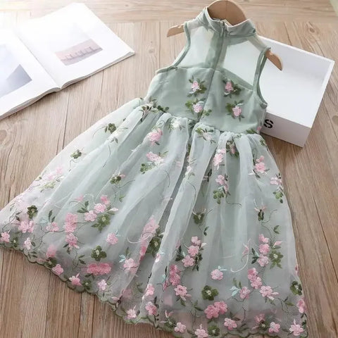 Western MODX Girls Dress Summer Children's Kids Princess Western Style Floral Mesh Exquisite Embroidery Pattern Dress 2 To 12 Years Old - Fashionner