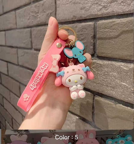 Porte-clés Mignon Kawaii Dessin animé Anime Sanrio Pendentifs Porte-clés Kawaii pour Voiture Sac à dos Accessoires Bijoux