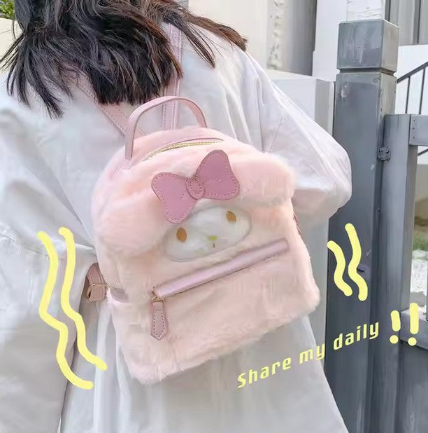 2025 High Quality Sanrios Plush Backpack Cartoon Cute Melody Cinnamon Plush Backpack Toy Girl's Gift