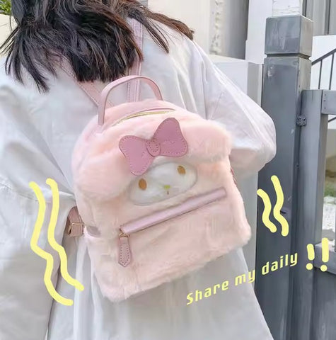 Sac à dos en peluche Sanrios de haute qualité 2025, mignon dessin animé Melody Cinnamon, jouet en peluche pour fille