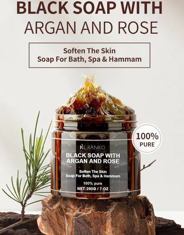Moroccan Beldi Soap – Natural Organic Black Soap for Exfoliating, Detoxifying, and Hydrating Skin – Ideal for Body Scrub, Spa & Hammam Rituals, Removes Dead Skin Cells 200 grams