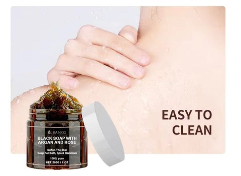 Moroccan Beldi Soap – Natural Organic Black Soap for Exfoliating, Detoxifying, and Hydrating Skin – Ideal for Body Scrub, Spa & Hammam Rituals, Removes Dead Skin Cells 200 grams