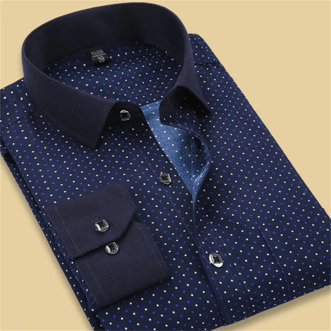 2017 Spring Arrival Men Floral Shirts Fashion Long Sleeve Individuality Business Casual Korean Man Dot Printed Dress Shirts - Fashionner