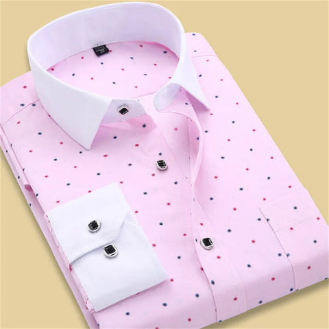 2017 Spring Arrival Men Floral Shirts Fashion Long Sleeve Individuality Business Casual Korean Man Dot Printed Dress Shirts - Fashionner