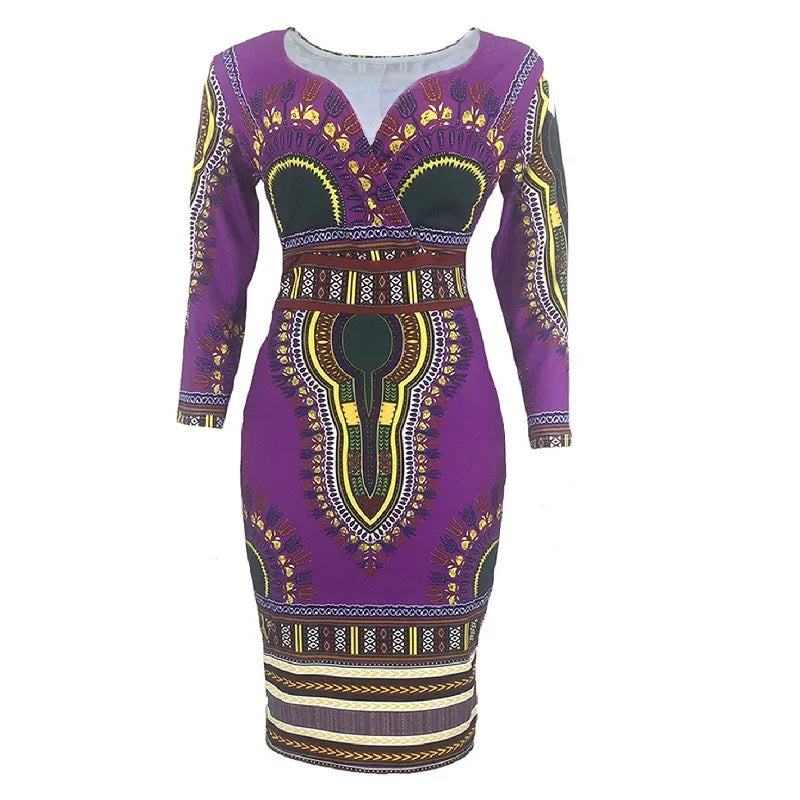 Traditional 2022 New Fashion Print Dress Waist Women's Ethnic Style Package Hip Skirt V-neck Tight A-line Skirt African Women's Clothing - Fashionner