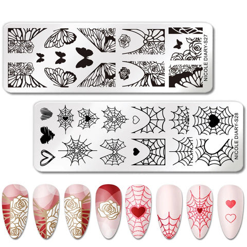 NICOLE DIARY Halloween Nail Art Stamping Plate Drawing Template Butterfly Heart Wave Line Image Stencil Mold Nail Printing Tools - Fashionner